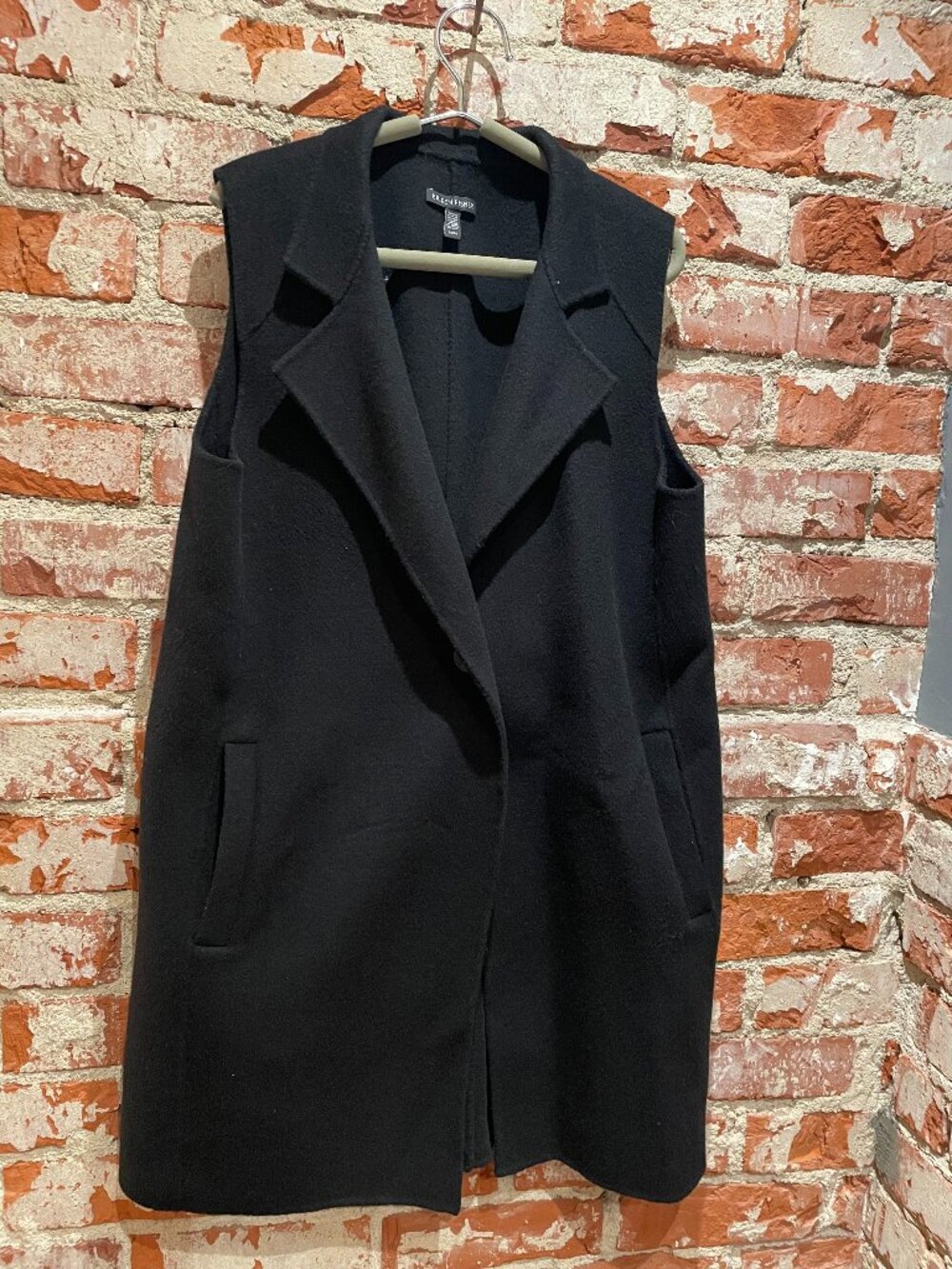 EILEEN FISHER Boiled Wool Black long Sleeveless Buttoned vest